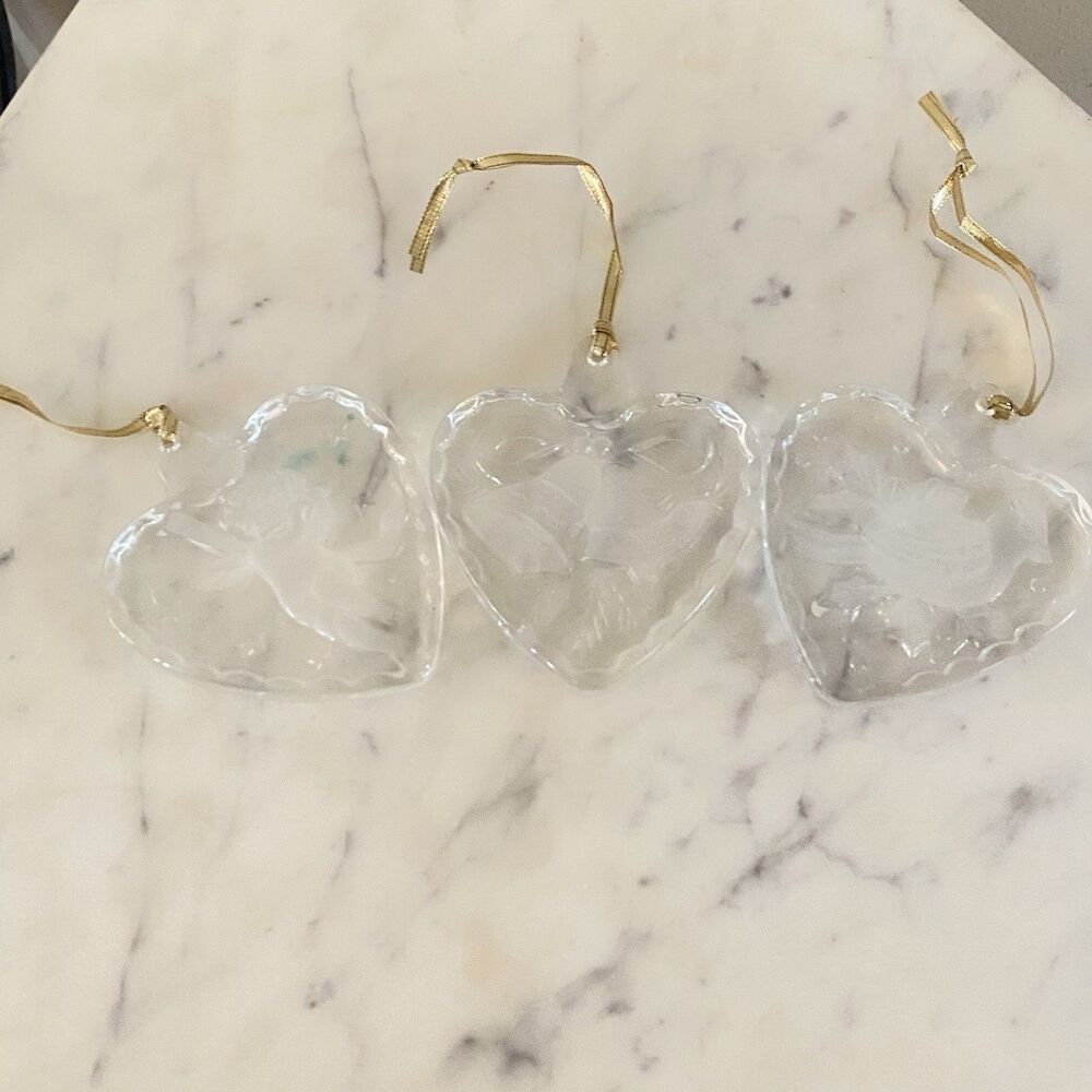 Mikasa Crystal Glass Heart Christmas Ornaments Cardinal Bells Angel Cherub Set 3